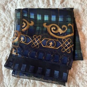 Plaid Emerald Green and Navy Blue Holiday Scarf
